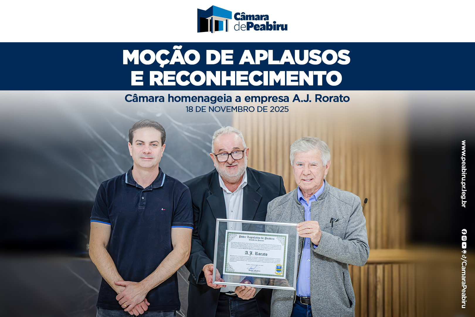 Câmara Homenageia A.J. Rorato por 52 Anos de História e Apoio Social