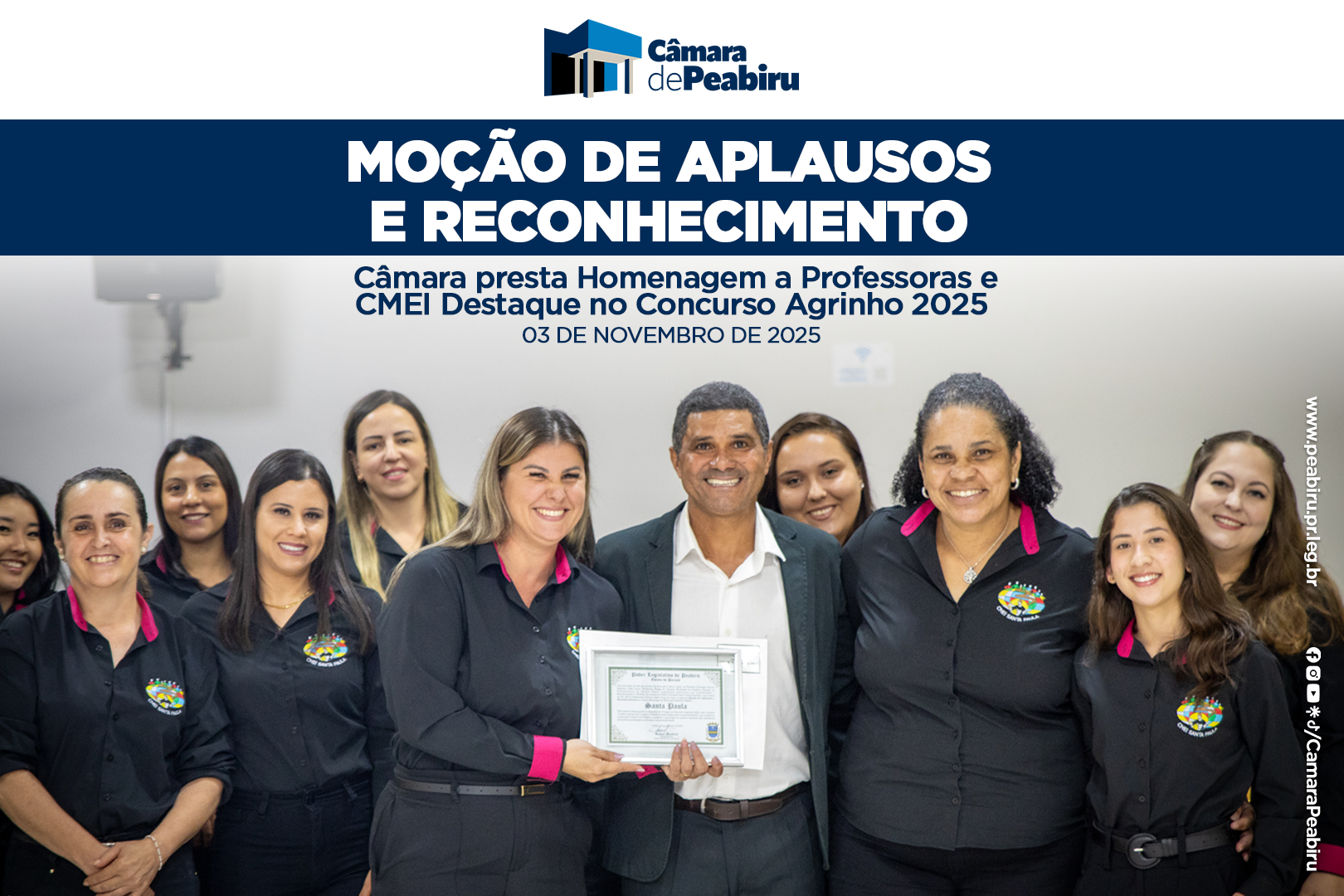 Excelência em Sala de Aula: Câmara de Peabiru Presta Homenagem a Professoras e CMEI Destaque no Concurso Agrinho 2025